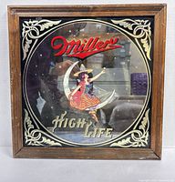 Full view of framed Miller High Life mirrored sign