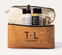 Cork travel bag with mini bottles of House Of T.L. products