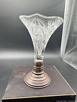 Full view of crystal vase on sterling base