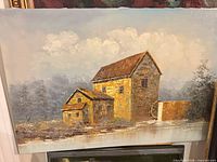 Full view of farmhouse and watermill painting