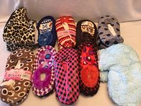 All ten pairs of assorted slippers displayed together