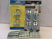 all three product types: loose hinges, Seachoice anchor shackles blister pack, Keeper D-ring anchor points blister pack