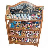 Entire lot with shelf, thimbles on top row, figurines on four shelves