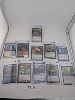 Group shot of all 11 cards in toploaders with lot tag 98 visible