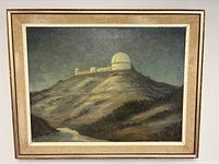 Frontal view of framed oil painting depicting Lick Observatory