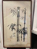 Full view of framed Chinese bamboo watercolor painting