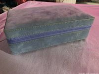 Overall view of closed blue jewelry case