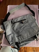 Full view of messenger bag with flap closed