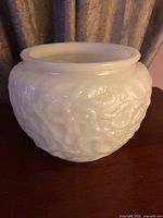 Front view of Brody milk glass rose bowl vase