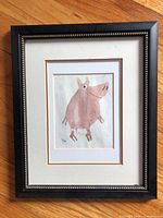 Framed watercolor pig painting with double mat