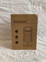 Front of retail box showing milk frother graphic and product name