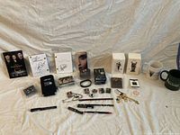 Overview of entire lot laid out on fabric backdrop