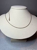 Full view of gold filled chain on display bust