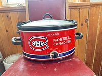 Front view of Montreal Canadiens Crock-Pot slow cooker showing graphics and control dial