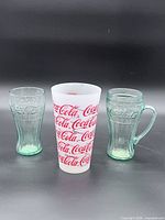 Front view of all three Coca-Cola drinkware items
