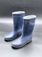 Full view of both navy blue rubber boots