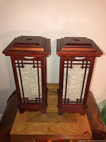 Front view of both matching wood table lamps