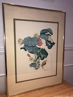 Full view of framed watercolour showing artwork, mat, and frame