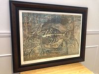 Overall view of framed collograph print