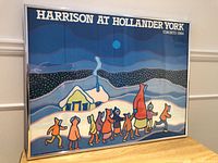 Front view of framed Ted Harrison print showing entire artwork and frame