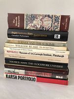 Stack of ten vintage books showing spines for title identification