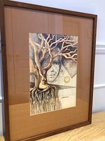 Framed artwork showing full view with teak frame