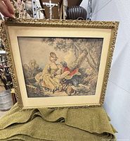 Full view of framed Boucher wood-block print showing artwork, mat and entire ornate gilt frame