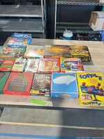 Overall view of multiple board games on table