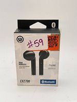 Front of sealed EX2700 earbuds retail box showing product image and model