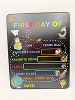 Front of First Day chalkboard showing fields and graphics