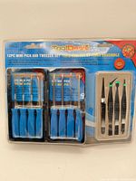 Front view of sealed ToolDeal 12-pc mini pick and tweezer set package