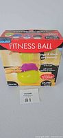 Front of sealed Pure Fitness Fitness Ball box showing product and size