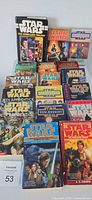 Front view of all 17 Star Wars books laid out