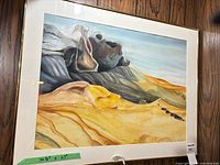 Full view of framed watercolor showing image, frame and mat