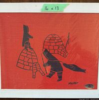 Full view of matted unframed Kalvak screenprint with measurement label