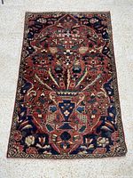Full view of Bakhtiyar wool rug showing design and dimensions