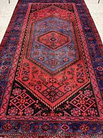 Full view of the Zanjan rug showing overall pattern and colors