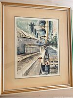 Front view of framed watercolor under glass