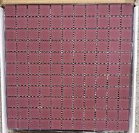 Opened box showing full 12" x 12" sheet of maroon mosaic tiles