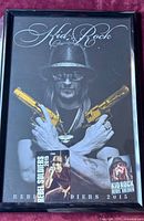 Full view of framed Kid Rock Rebel Soldiers 2015 tour poster with two laminated passes