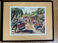 Full view of framed Ted Lewy lithograph with mat and frame