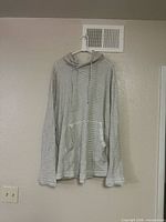 Front view of gray-white striped Monument hoodie