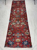 Full view of Hamedan runner rug showing entire design and dimensions