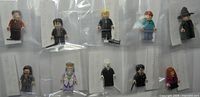 Ten bagged LEGO Harry Potter minifigures in two rows