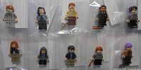 Ten bagged LEGO Harry Potter minifigures displayed in two rows