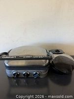 Cuisinart griddler front view and Farberware waffle maker side by side