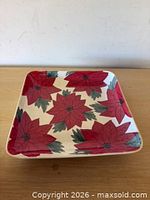 Top view of dish showing poinsettia design