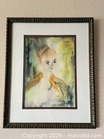 Full view of framed watercolor portrait