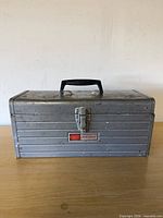Closed gray Sears Craftsman toolbox front view