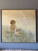 Full view of framed square painting on wall